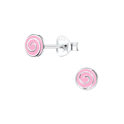 Children's Sterling Silver 'Pink Sweetie Swirl' Stud Earrings