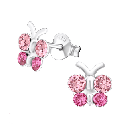 Children's Sterling Silver 'Pink Diamante Sparkle Heart' Stud Earrings