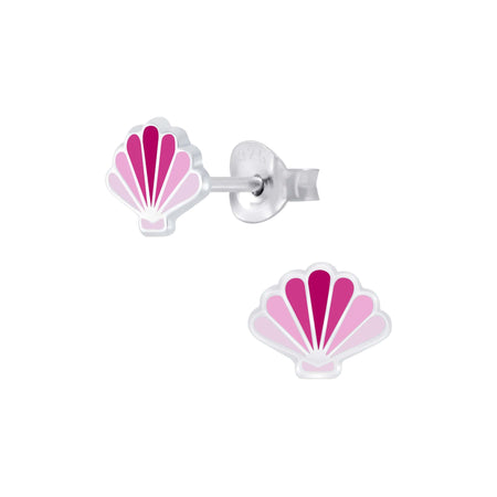 Children's Sterling Silver Round Stud Earrings with Rose Pink Diamante Crystals