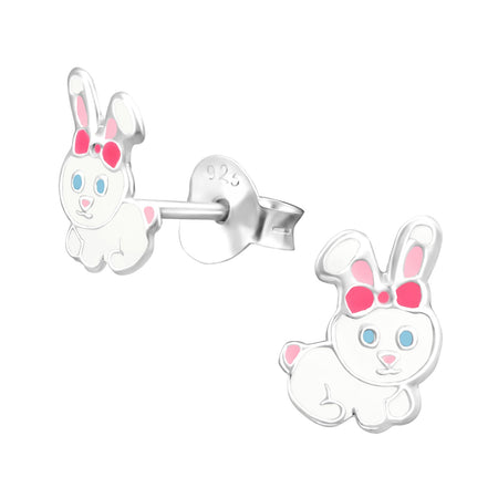 Children's Sterling Silver  'Bunny Rabbit Face with Crystals' Stud Earrings