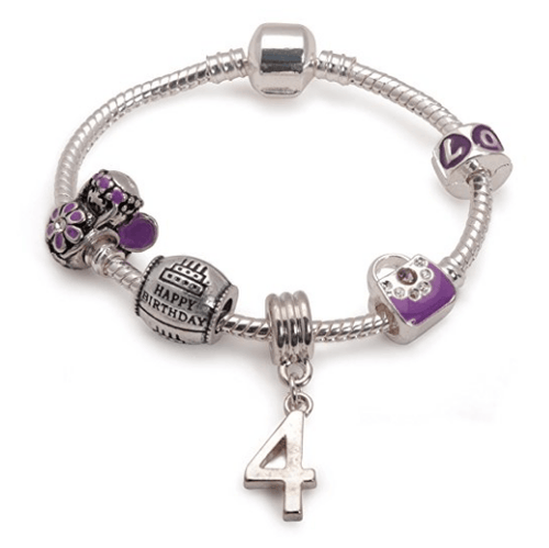 purple bracelet, 4 year old birthday present and charm bracelet gifts for 4 year old girl