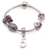 purple bracelet, 5th birthday gifts girl and charm bracelet for 5 year old birthday present