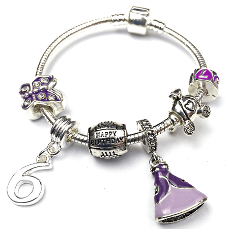 Age 50 'Purple Fleur' Silver Plated Charm Bead Bracelet