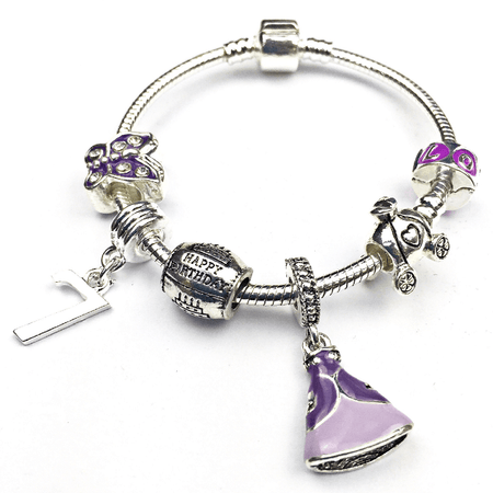 Teenager's 'Pink Crystal Happy 13th Birthday' Silver Plated Charm Bead Bracelet