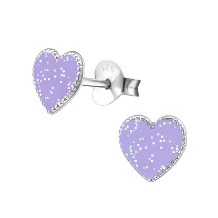 Children's Sterling Silver 'Pink Crystal Heart' Hoop Earrings
