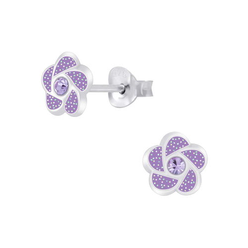 Children's Sterling Silver 'Purple Glitter Flower' Stud Earrings