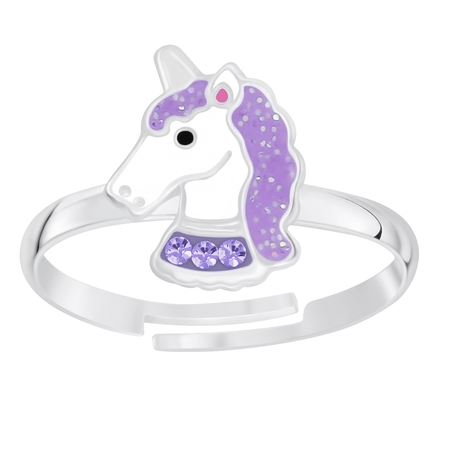 Children's Sterling Silver Adjustable Pink Sparkle Unicorn Ring