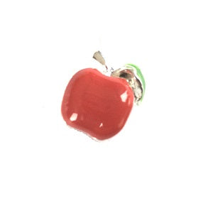 Silver Plated Red Enamel Apple Charm