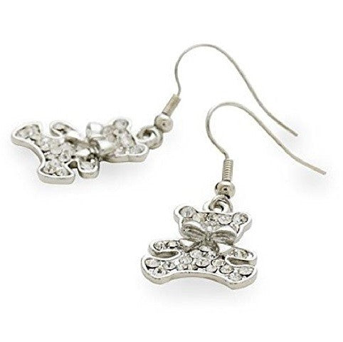 Designer Style Silver Tone and Crystal Diamante 'Teddy Rock' Drop Earrings